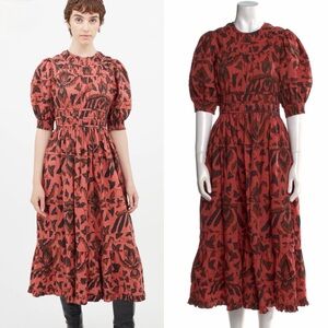 Ulla Johnson Red and Black Printed Floral Dress